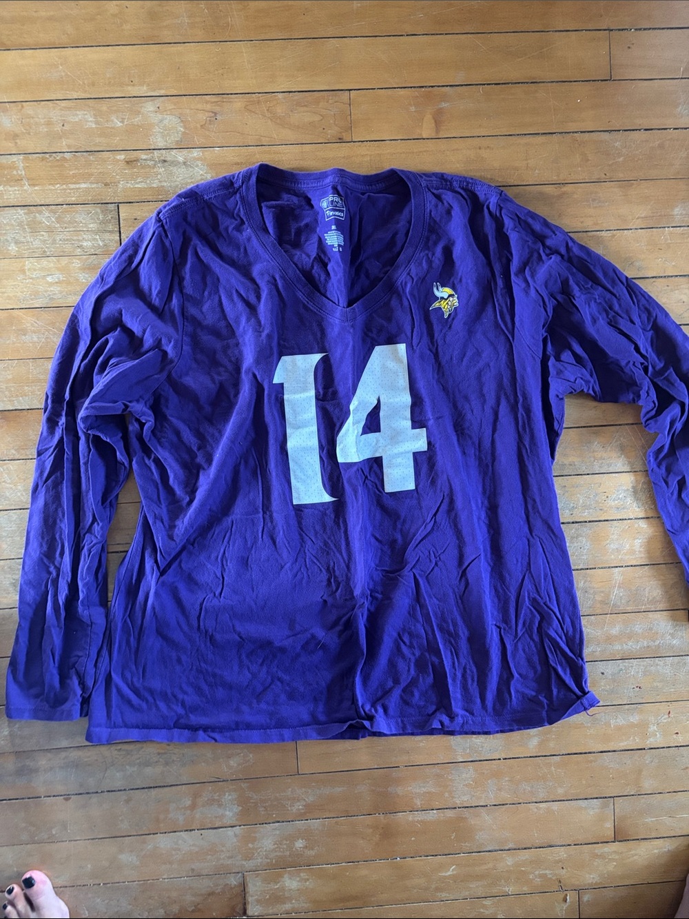 EUC Women's Minnesota Vikings #14 Purple V-Neck Long Sleeve Shirt